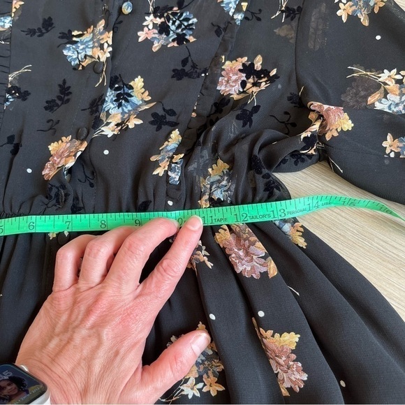 ZARA Black Floral Sheer Chiffon Dress, Midi Oversized Boho Smock Dress, small - Picture 8 of 16